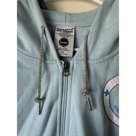 Hello Kitty Ski Club Women Hoodie 2xl Blue Graphic Print Y2K Ringstones String - Picture 4 of 9